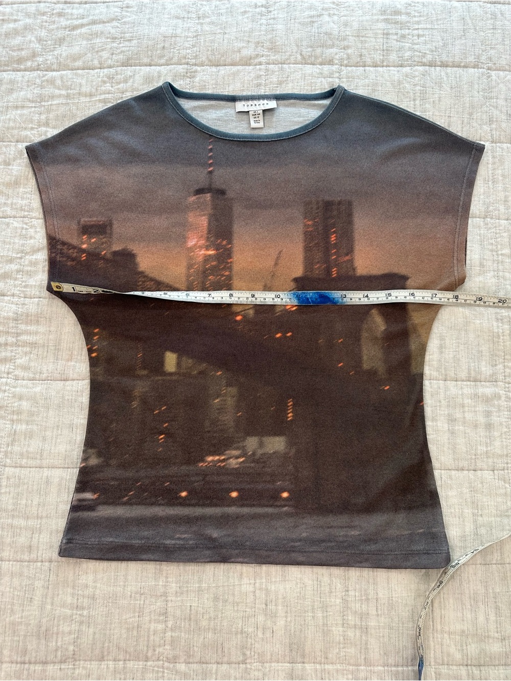 Topshop Black and Orange Cityscape Print Short Sleeve Tee